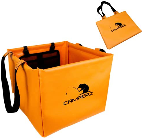 CAMPERZ WILDERZ Faltschüssel für Angelssport aus langlebigem umweltfreundlichen Planen Gewebe - Platzsparende Spülschüssel zum Angeln 20 Liter (Orange, 20 Liter)