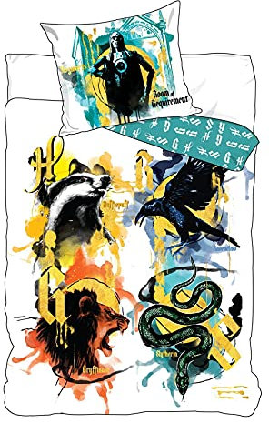 rainbowFUN.de Harry Potter Bettwäsche 135x200 + 80x80 Baumwolle Slytherin Gryffindor Ravenclaw Hogwarts Hufflepuff Kinder Fanartikel Lord Voldemort