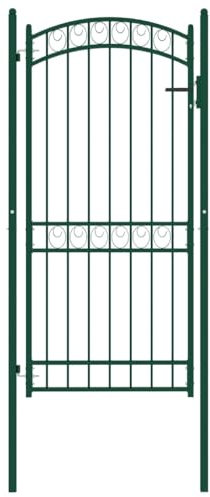 vidaXL Fence Gate Outdoor Garden Patio Entrance Gate Barrier Fencing Wrought Iron Arched Scroll Tall Gate with Arched Top Steel 100x200 cm Green