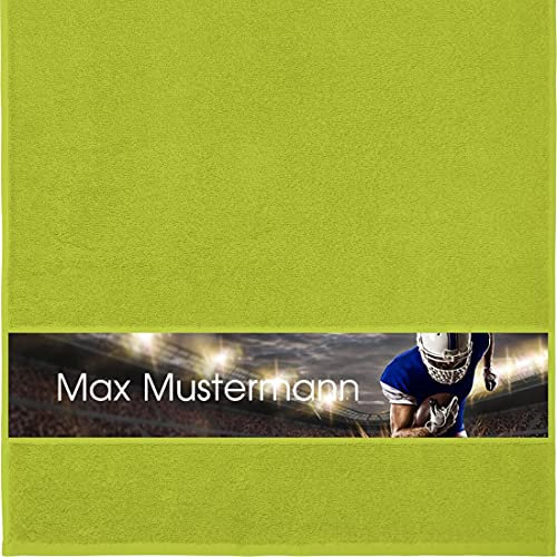 Handtuch mit Namen - personalisiert - Motiv American Football 2 - viele Farben & Motive - Dusch-Handtuch - hellgrün - Größe 50x100 cm - persönliches Geschenk mit Wunsch-Motiv und Wunsch-Name