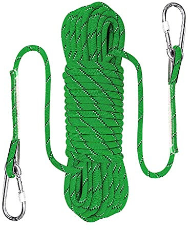 QHY 8MM Nylon Kletterseil Hochfestes Sicherheitsseil Rettungsseil Feuerrettungs-Fallschirm-Seil Mit 2 Karabinern Länge 10m 20m 25m 30m 40m 50m 60m (Color : Green, Size : 10m*8mm)