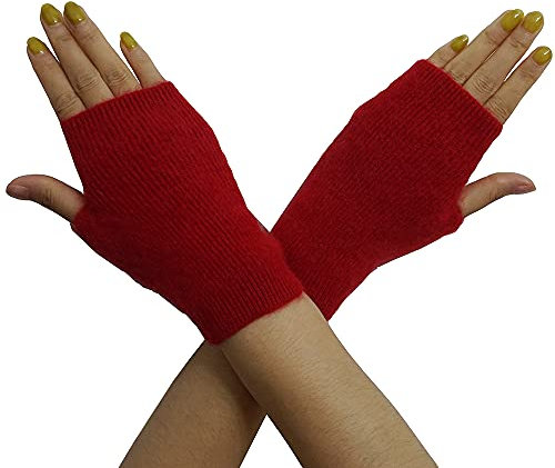 Lemoyoung Damen Halbfingerlose Handschuhe Dehnbar Gestrickt Nerzsamt Winter Warmer Handschuhe Weiche Fäustlinge, rot, Medium