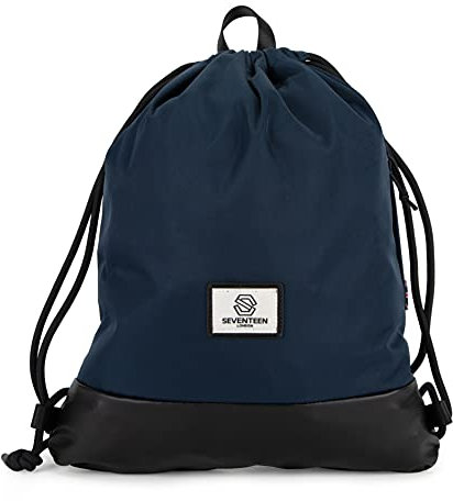 SEVENTEEN LONDON – Klassischer 'Greenwich' Turnbeutel mit zweifarbigen marineblauen Nylon und schwarzen Kunstlederdesign
