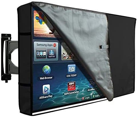 AWSAD Outdoor-TV-Abdeckung 22-65 Flachbildschirm-Schutzhülle Staubdicht Wasserdicht Eingebaute Fernbedienungstasche Schwarz (Color : Schwarz, Size : 55-58)