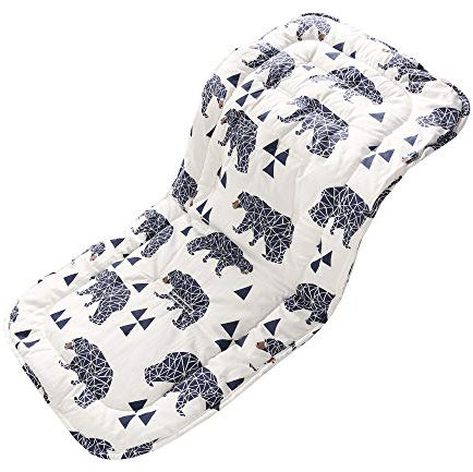 Baby Sitzauflage für Kinderwagen, 32x78 cm Baby Sitzeinlage aus 100% Baumwolle Weiche und Reversible Autositz Kinderwagenauflage für Babyschale Buggy (Bär)