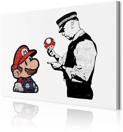 decomonkey Akustikbild Banksy 90x60 cm 1 Teilig Leinwand Modern Bilder | Wandbilder XXL, Schallschlucker, Schallschutz, Akustikdämmung, Wandbild, Deko, Leise, Street Art, Mario