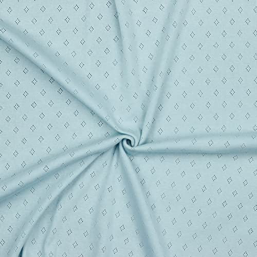 0,5m Pointoille-Stoff Feinstrick-Jersey Baumwollstoff Oeko-Tex Feinstrick Ajour Lochmuster, Farbe:hellblau