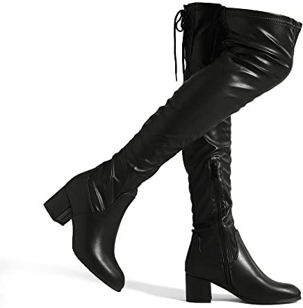 DREAM PAIRS Stivali sopra Il Ginocchio da Donna con Gambo Lungo in Pelle Scamosciata Caldi al Ginocchio con Tacco a Blocco,Size 41,Nero/Pu,Laurence-E