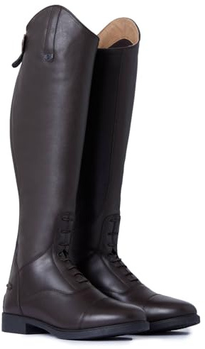 HORZE Rover Women's Synthetic Leather Classic Tall Field Riding Boots | Water-Resistant with Laces and Rear Zipper - Dark Brown - 8.5R