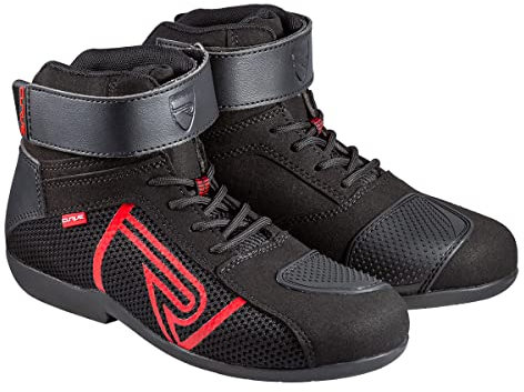 Stivali moto CURVE Rubi Nero/Rosso | Uomo e Donna | Microfibra | Uso urbano | Rinforzo cambio marcia, lacci, suola antiscivolo | CE, 38 EU