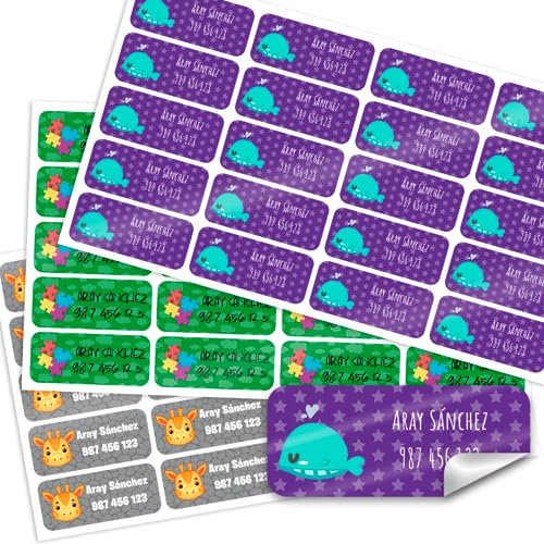 CUAC REVOLUTION Etiquetas Personalizadas para marcar objetos con laminado protector. Etiquetas adhesivas para el cole. Etiquetas para la guardería. Pegatinas marcar. Tamaño 5x2 cm (40 unidades)