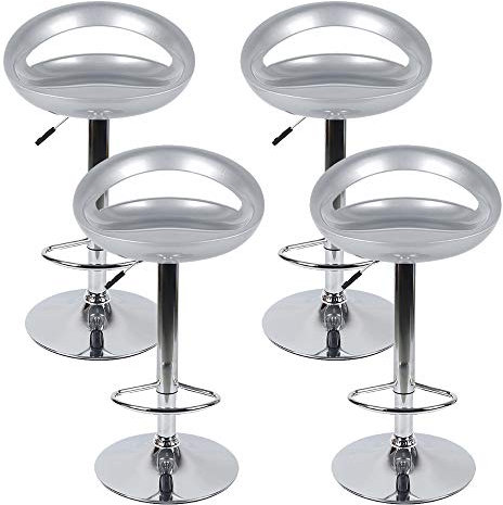 Tabouret de Bar Lot de 4 en ABS, Chaise Haute Rétro, Hauteur Réglable et Pivotant 360°, Chaise de Bar avec Repose-Pieds et Dossier pour Comptoirs de Bar et de Cuisine,43 * 43 * (81-101) cm (4, gris)