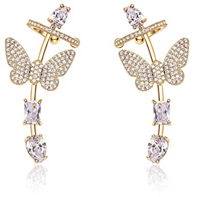 925 Sterling Silber Post Ohr Manschette Ohrringe für Frauen Schmetterling Knorpel Ohr Kletterer Ohrringe Gold Lila Cubic Zirkonia CZ Hypoallergene Piercing Geschenke für sie (Gold)