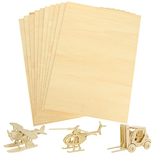 ZOFUN 10 Pcs A3 Craft Plywood Sheets Cut to Size, Unfinished 3mm Basswood Sheets, 420 x 300mm Plywood Boards for Wooden DIY Projects Home Decor Arts Craft Painting Laser Cutting Engraving Model Making