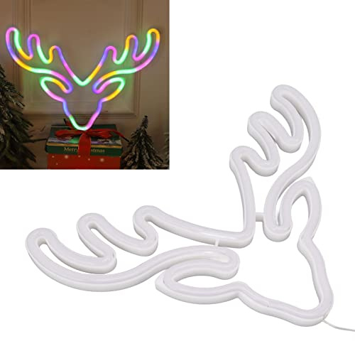 Asixxsix Elch Neonlicht Zeichen, USB & Batterie betriebene sichere Wand Neonlicht Flexible LED Light Up Zeichen hohe Durchlässigkeit Hirsch Neonlichter für Mann Höhle (Buntes Licht)