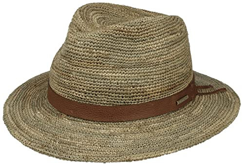 Stetson Chapeau en Zostere Crochet Traveller Femme/Homme - de Plage D'Ete Paille avec Bandeau Cuir Ete Printemps-ete - M (56-57 cm) Nature