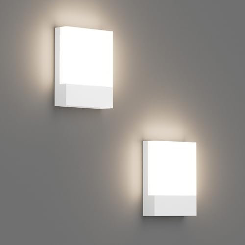 Klighten 2 Stück 24W LED Außenwandleuchte, Wasserdicht IP65 Wandleuchten Außen/Innen, Aluminium Modern Außenleuchte Außenleampe Wand für Terrasse Garten, 1500 Lumen, Weiß, Neutralweiß 4500K