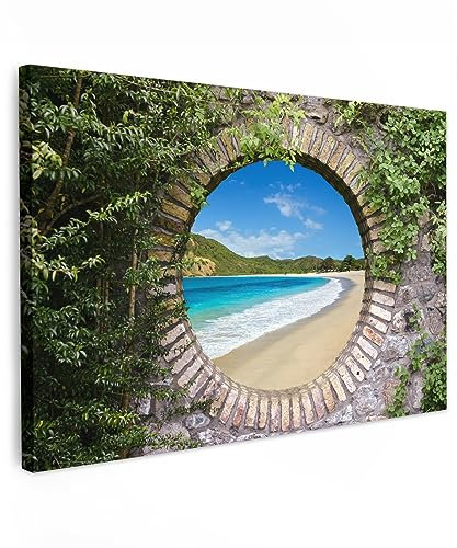 MuchoWow© Wandbilder Groß 120x80 cm XXL Schlafzimmer Home Deko Wohnung Bild Wohnzimmer Fotoleinwand Wand Bilder Leinwand Wall Decor Wanddeko Strand - Meer - Aussicht - Fensterblick