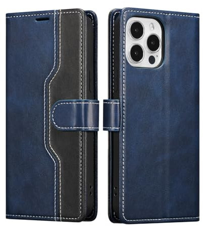 XIZYO Leather Wallet Case for iPhone 13 Pro Max, Book Flip Folio Stand View Cover, with Card Holders, Kickstand Magnetic Closure Shockproof Protective Case, Blue black