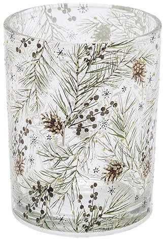 Glaswindlicht Glas Tannenzweigen Zapfen Deko Weihnachten Advent Winter Deko 10cm H