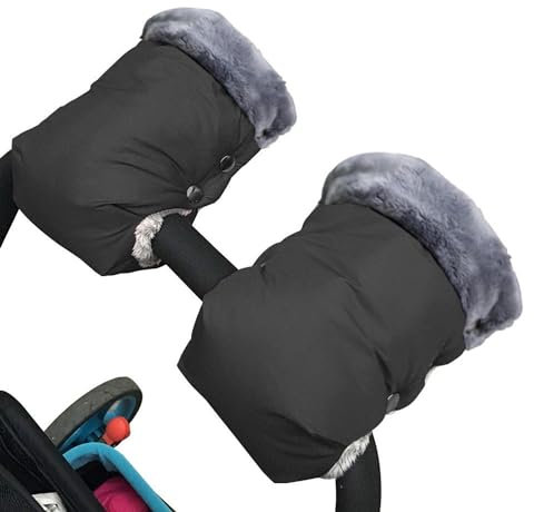 KOMUNJ Stroller Fleece Hand Muff, Universal Waterproof and Windproof Stroller Handmuff for Pram, Buggy, Bike and Trailer (18 * 26cm/7.08 * 10.23inch Black)