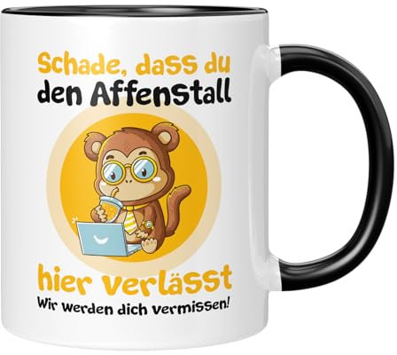 TassenTicker - Schade, dass du den Affenstall hier verlässt - Abschied - Kollegen - Tasse mit Spruch - jobwechsel - Dankeschön - Abschiedesgeschenk - Schwarz