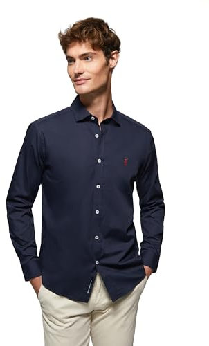 Polo Club Camisa Slim de popelín Azul Marino de Hombre con Logo Bordado 100% algodón