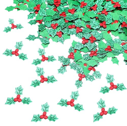 GSHLLO Künstliche Stechpalmenbeeren, 3,5 cm, Mini-Stechpalmen-Blätter, Dreiblatt-Verzierungen für Weihnachten Basteln, Dekorationen, Weihnachtskartenherstellung, Heimdekoration, 200 Stück
