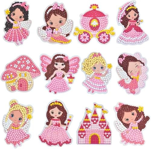 KATELUO Prinzessin Diamond Painting Sticker Kit für Kinder - 5D Diamant Aufkleber Set
