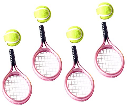 Toyvian 4sätze Mini Tennisschläger Mit Mini Tennisbällen Kunststoff Miniaturen Für Dekoration Fotografie Requisiten Praktische Miniaturtennis Zubehör Für Miniaturhäuser Und Tischdekoration