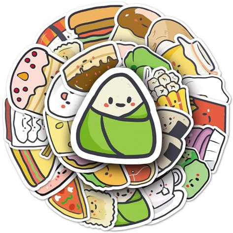 Cartoon Food (Zongzi Pizza Cake) Aufkleber für Jungen, Mädchen, Teenager, Kinder, wasserdichte Vinyl-Aufkleber für Handy, Laptop, Flaschen, Wasserflasche, Gepäck, Tasse, Fahrrad, Auto, trendige