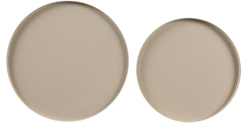 Tablett Rund Metall 30-35cm Sandfarben matt 2er Set - Zum Servieren & Dekorieren Robust - Serviertablett Dekoschale Dekotablett - Serving Tray - Skandinavisch Schlicht Dekoteller Home Decor
