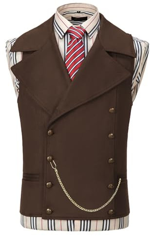 AeoTeokey Herren Anzug Wildleder Weste Zweireiher Klassische Cowboy Weste Kunstleder Großes Revers (Kaffee,XXL)