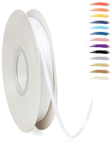 Weiß 3mm Satinband 95 Meter, Polyesterband, verschönern Sie Ihre Bastelarbeiten und Feiern, ideal für Geschenkverpackungen, Dekorationen, Hochzeitsautoband, Bänder zum Basteln