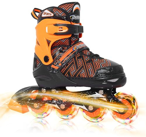 Nattork Verstellbare Inlineskates für große Jungs - mit leuchtenden Rollen - Orange Blade Rollschuh für Anfänger Größe 37 38 39 Alter 11 12 13 14 15
