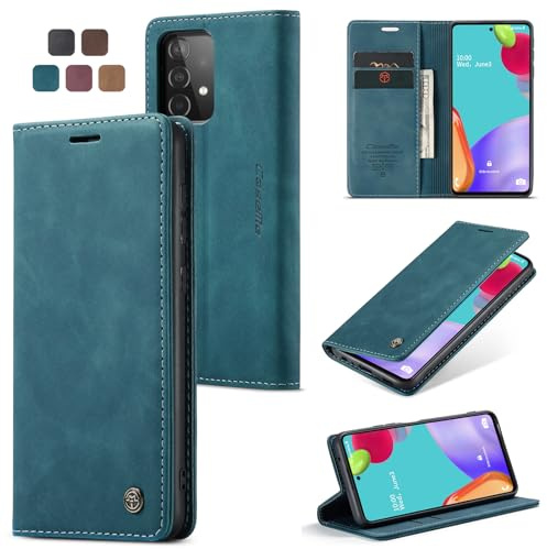Cracedily Handyhülle für Samsung Galaxy A52 5G Hülle, Klapphülle Premium Lederhülle Klappbar Flip Case Tasche Magnet Kartenfach Standfunktion Klapphülle Schutzhülle für Samsung A52 Handyhülle,Blaugrün