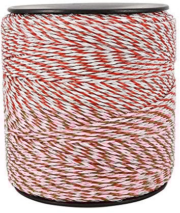 Qivine Electric Fence Wire, 500m Electric Fencing Conductor Wire Includes 6 Stainless Steel Conductors, Red and White Electric Fence Wire with Black Chuck for Livestock Cattle Sheep Horse Pets Crop