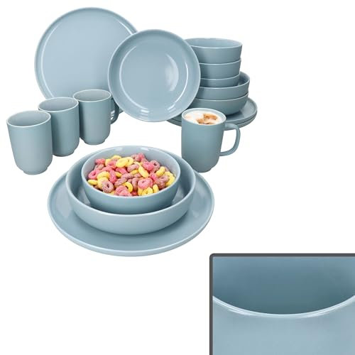 Ritzenhoff & Breker Jasper Graublau 16tlg Kombiservice für 4 Personen I Steingut-Geschirrset mit je 4x Kaffeebechern 250ml, Schalen 360ml, Suppenteller & Speiseteller I Frühstück, Mittag & Kaffee