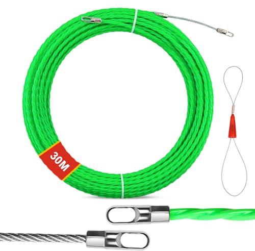 Guia Pasacables, 30m Enhebrador de Alambre Electrico, Guia Pasacables Dispositivo, Guia Pasacables Trenzada, con Muelle de Guía,Guía de Cable para Tender Conductos de Cables(Verde)