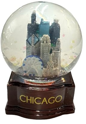 Chicago Skyline Schneekugel mit Holzsockel, Souvenir, kompatibel mit Cloud Gate The Bean, 45 mm