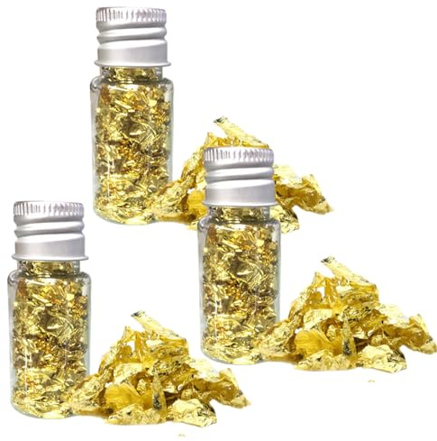 3 Bottiglie Oro Commestibile Oro Alimentare Scaglie di Foglia d'oro Raffinata Perfette per la Decorazione di Torta Dessert Alimentari Vino Bevande Maschere Manicure