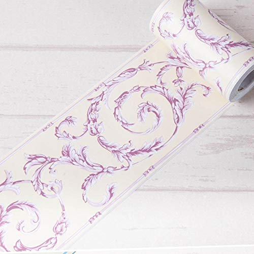 Generic Wallpaper Border, Self Adhesive Wall Border Sticker Peel and Stick Home Ceiling Decorative Border for Bathroom Living Room/Lilac Pattern/10.6 * 1000Cm