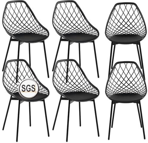 buyburoom Chaise Salle a Manger Lot de 6, Chaise Scandinave avec Pieds en Métal, Chaise Cuisine Chaise Salon Chaise de Salon, Facile à Installer, Noir