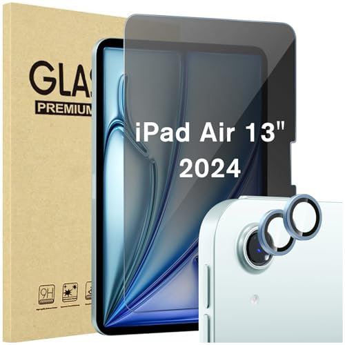ProCase Sichtschutz Schutzfolie + 2 Pack Kamera-Objektivschutz für iPad Air 13 2025 M3/2024 M2, Privacy Schutzglas Anti-Spy Screen Protector für iPad Air 13 Zoll 2025/2024 -Blau