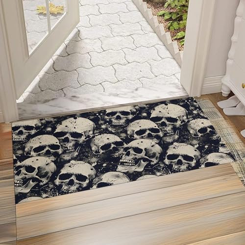 Zeleda Totenkopf-Fußmatte, 43,2 x 74,9 cm, Vliesstoff, rutschfest, Innen- und Außenbereich, Modern, Skull01, 29.5x17