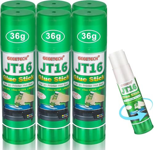GEEETECH 3D Drucker Klebestift, 3d Drucker Kleber 6er Pack (JT16), Perfekte 3D Drucker Haftung der First Layer, Wasserlösliche Formel, Kleber für 3D Druck Kompatibel mit PLA, ABS, PETG Filament