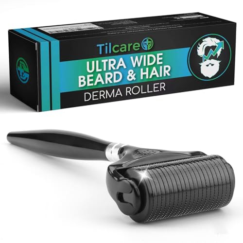 Rouleau Dermique Ultra-Large pour la Barbe et les Cheveux par Tilcare - Rouleau Dermique en Titane 0,25 mm - 1200 Aiguilles en Titane Stériles de Grade A