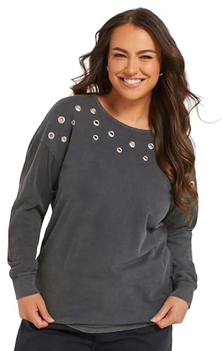 Yours Curve Acid Wash Eyelet Sweatshirt - Women's - Plus Size Curve