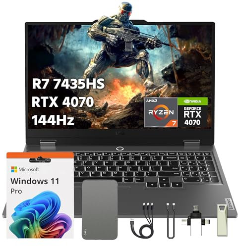 Lenovo LOQ Laptop para juegos FHD de 15.6 pulgadas, 144 Hz, DDR5 de 64 GB, SSD PCIe de 4 TB, AMD Ryzen 7-7435HS, NVIDIA GeForce RTX 4070, Win 11 Pro, teclado retroiluminado, cámara web, Wi-Fi 6, gris