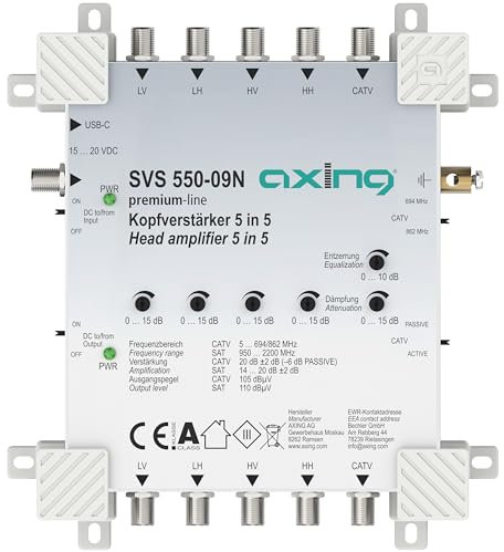 Axing SVS 550-09N - Amplificatore per testa 5 x 20 dB per commutatore satellitare SPU 5xx-09N